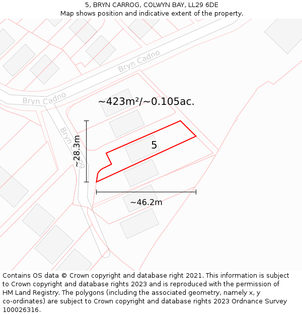 5, BRYN CARROG, COLWYN BAY, LL29 6DE: Plot and title map