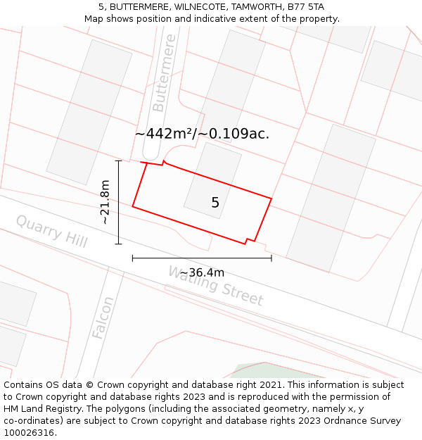 5, BUTTERMERE, WILNECOTE, TAMWORTH, B77 5TA: Plot and title map