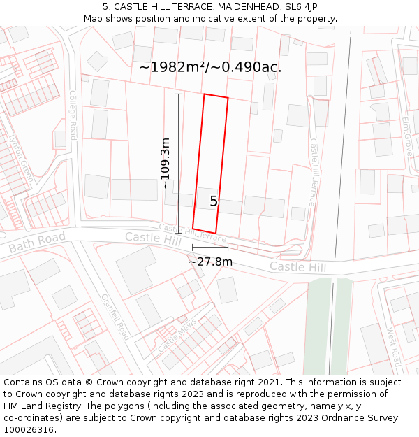 5, CASTLE HILL TERRACE, MAIDENHEAD, SL6 4JP: Plot and title map