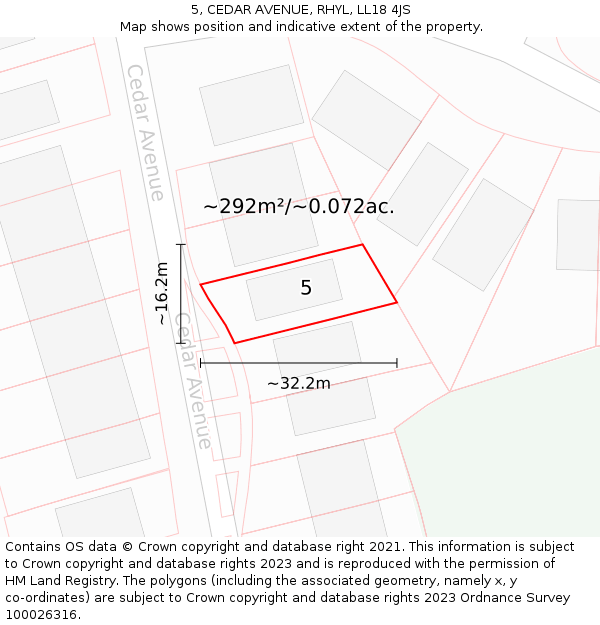 5, CEDAR AVENUE, RHYL, LL18 4JS: Plot and title map