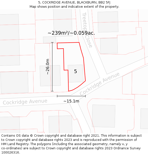 5, COCKRIDGE AVENUE, BLACKBURN, BB2 5FJ: Plot and title map