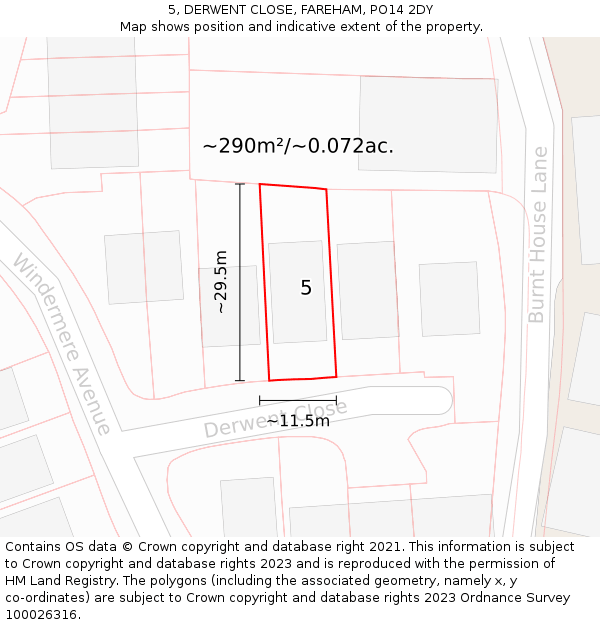 5, DERWENT CLOSE, FAREHAM, PO14 2DY: Plot and title map