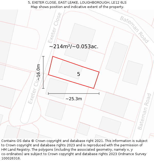 5, EXETER CLOSE, EAST LEAKE, LOUGHBOROUGH, LE12 6LS: Plot and title map