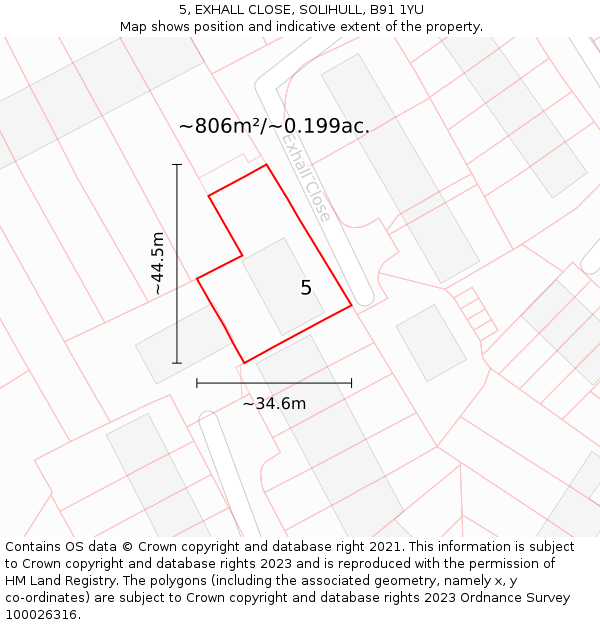 5, EXHALL CLOSE, SOLIHULL, B91 1YU: Plot and title map