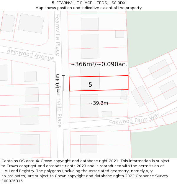 5, FEARNVILLE PLACE, LEEDS, LS8 3DX: Plot and title map