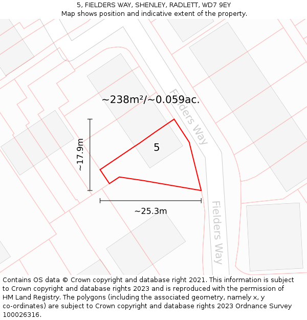 5, FIELDERS WAY, SHENLEY, RADLETT, WD7 9EY: Plot and title map