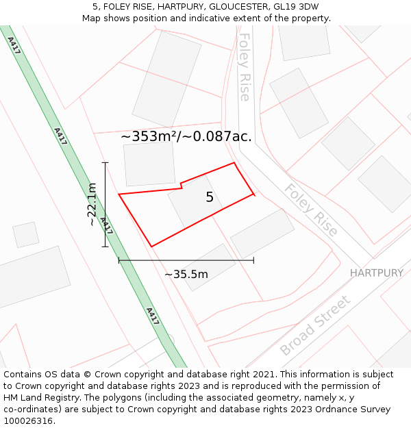 5, FOLEY RISE, HARTPURY, GLOUCESTER, GL19 3DW: Plot and title map