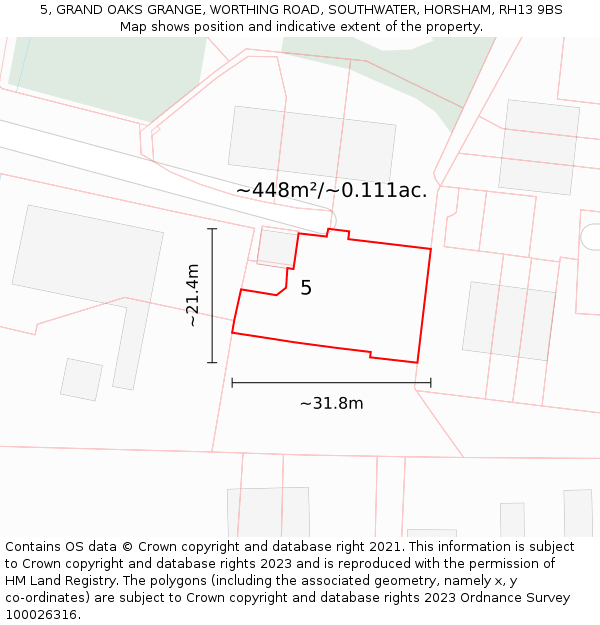 5, GRAND OAKS GRANGE, WORTHING ROAD, SOUTHWATER, HORSHAM, RH13 9BS: Plot and title map