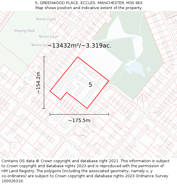 5, GREENWOOD PLACE, ECCLES, MANCHESTER, M30 9EX: Plot and title map