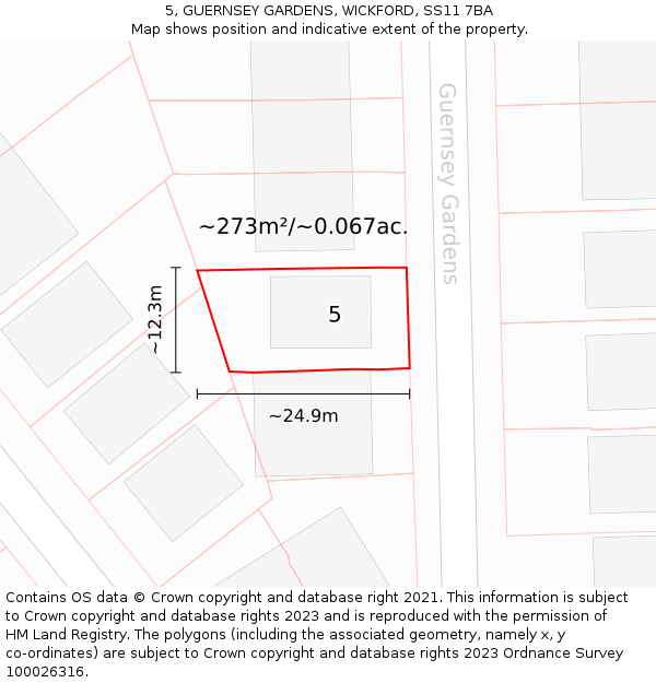 5, GUERNSEY GARDENS, WICKFORD, SS11 7BA: Plot and title map