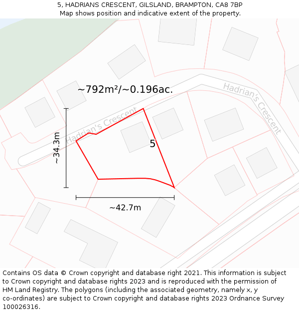 5, HADRIANS CRESCENT, GILSLAND, BRAMPTON, CA8 7BP: Plot and title map