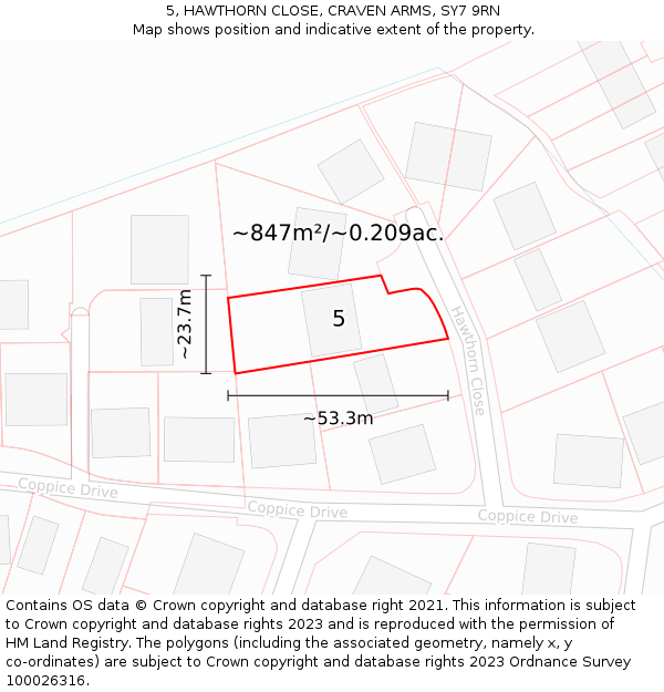 5, HAWTHORN CLOSE, CRAVEN ARMS, SY7 9RN: Plot and title map