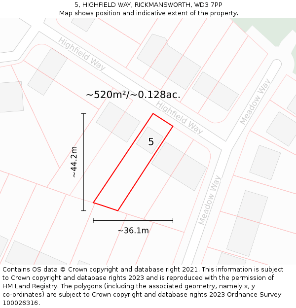 5, HIGHFIELD WAY, RICKMANSWORTH, WD3 7PP: Plot and title map