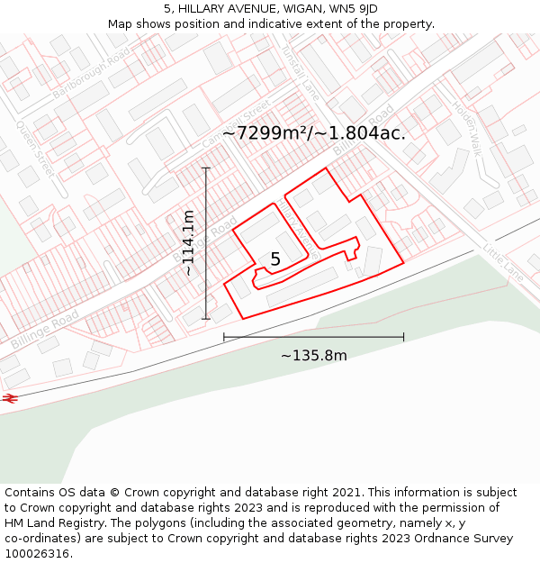 5, HILLARY AVENUE, WIGAN, WN5 9JD: Plot and title map