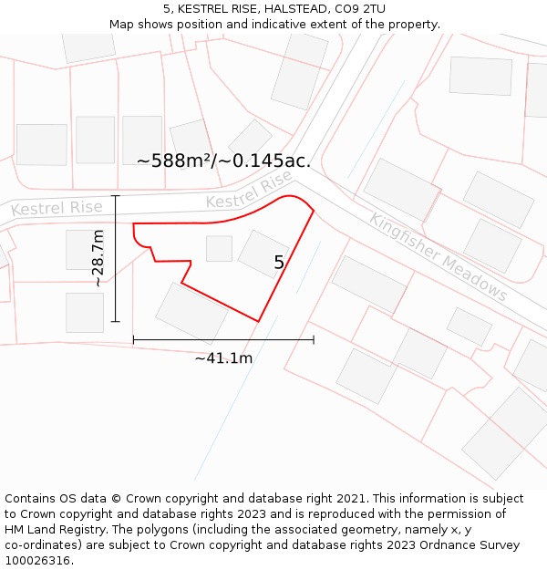 5, KESTREL RISE, HALSTEAD, CO9 2TU: Plot and title map