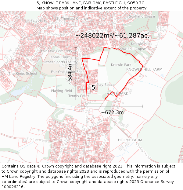 5, KNOWLE PARK LANE, FAIR OAK, EASTLEIGH, SO50 7GL: Plot and title map