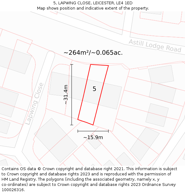 5, LAPWING CLOSE, LEICESTER, LE4 1ED: Plot and title map