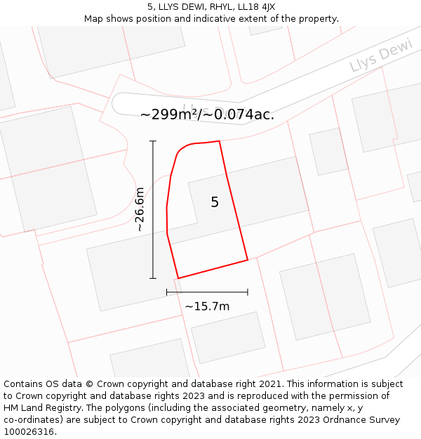 5, LLYS DEWI, RHYL, LL18 4JX: Plot and title map