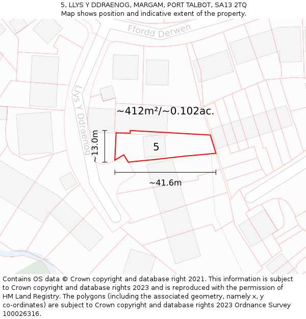 5, LLYS Y DDRAENOG, MARGAM, PORT TALBOT, SA13 2TQ: Plot and title map