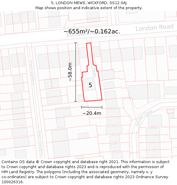 5, LONDON MEWS, WICKFORD, SS12 0AJ: Plot and title map