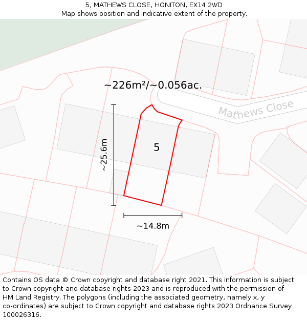 5, MATHEWS CLOSE, HONITON, EX14 2WD: Plot and title map