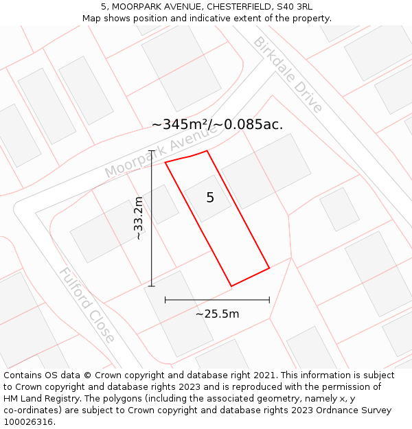 5, MOORPARK AVENUE, CHESTERFIELD, S40 3RL: Plot and title map