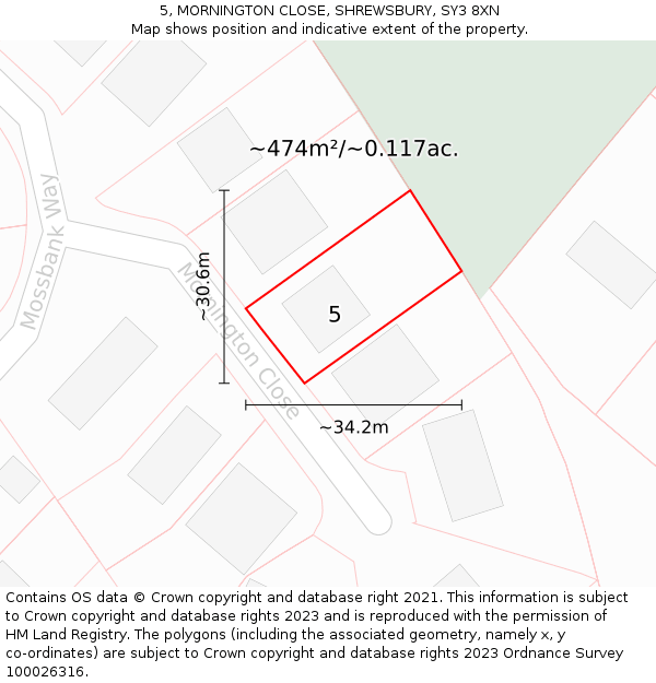 5, MORNINGTON CLOSE, SHREWSBURY, SY3 8XN: Plot and title map