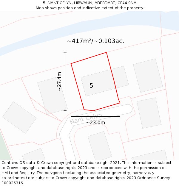 5, NANT CELYN, HIRWAUN, ABERDARE, CF44 9NA: Plot and title map