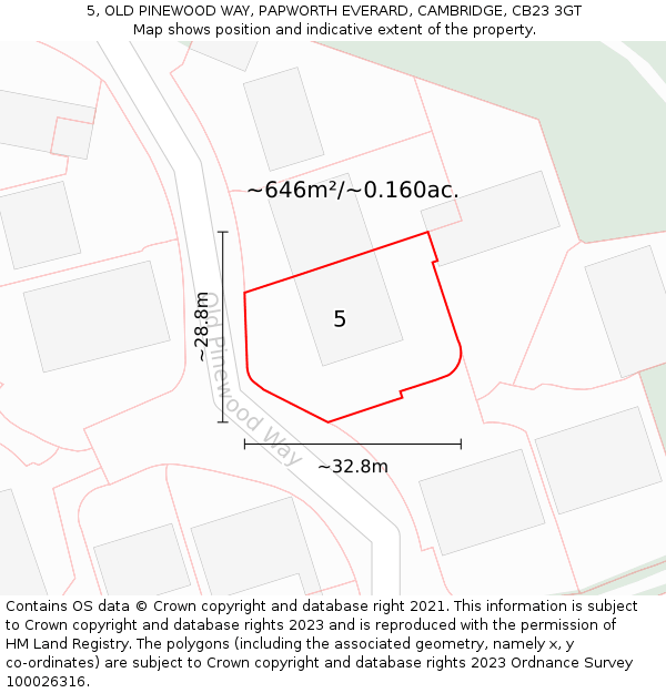 5, OLD PINEWOOD WAY, PAPWORTH EVERARD, CAMBRIDGE, CB23 3GT: Plot and title map