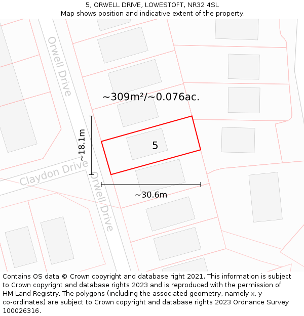 5, ORWELL DRIVE, LOWESTOFT, NR32 4SL: Plot and title map