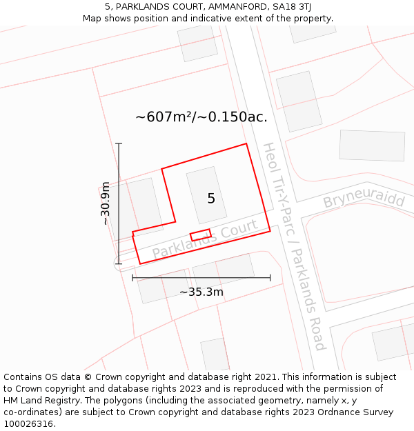 5, PARKLANDS COURT, AMMANFORD, SA18 3TJ: Plot and title map