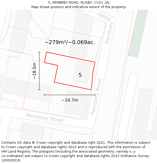 5, PEMBREY ROAD, RUGBY, CV21 1AJ: Plot and title map