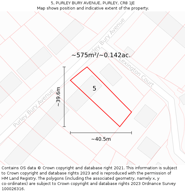 5, PURLEY BURY AVENUE, PURLEY, CR8 1JE: Plot and title map