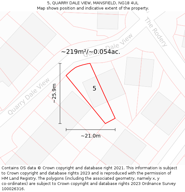 5, QUARRY DALE VIEW, MANSFIELD, NG18 4UL: Plot and title map