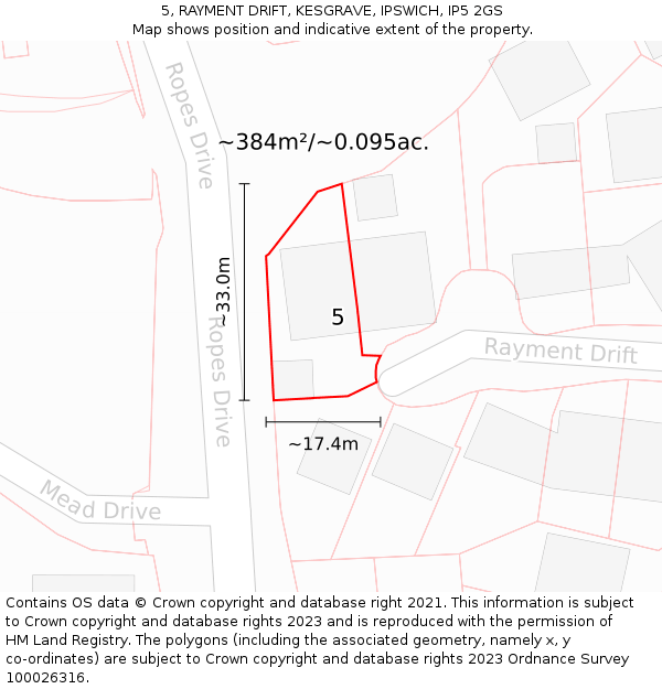 5, RAYMENT DRIFT, KESGRAVE, IPSWICH, IP5 2GS: Plot and title map