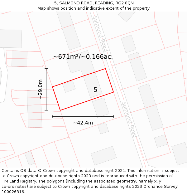 5, SALMOND ROAD, READING, RG2 8QN: Plot and title map