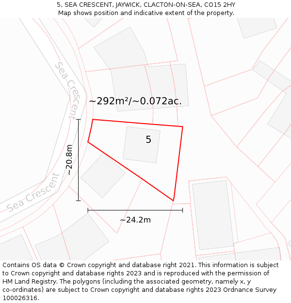 5, SEA CRESCENT, JAYWICK, CLACTON-ON-SEA, CO15 2HY: Plot and title map