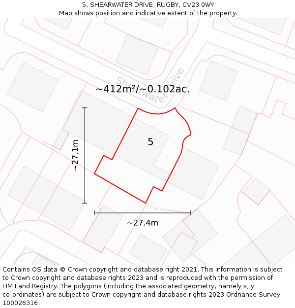 5, SHEARWATER DRIVE, RUGBY, CV23 0WY: Plot and title map