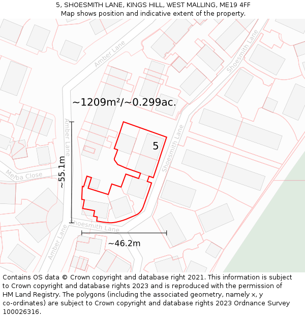 5, SHOESMITH LANE, KINGS HILL, WEST MALLING, ME19 4FF: Plot and title map