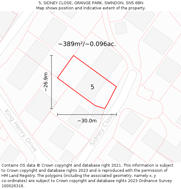 5, SIDNEY CLOSE, GRANGE PARK, SWINDON, SN5 6BN: Plot and title map