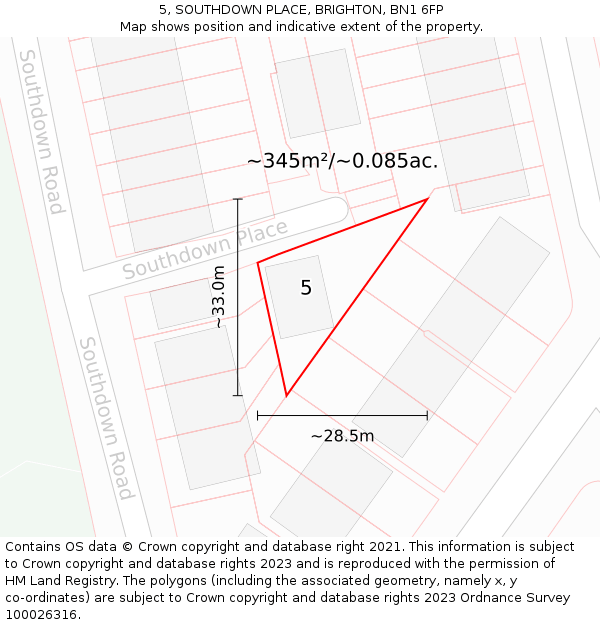 5, SOUTHDOWN PLACE, BRIGHTON, BN1 6FP: Plot and title map