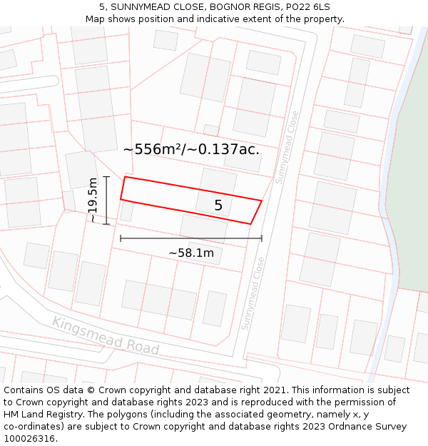 5, SUNNYMEAD CLOSE, BOGNOR REGIS, PO22 6LS: Plot and title map