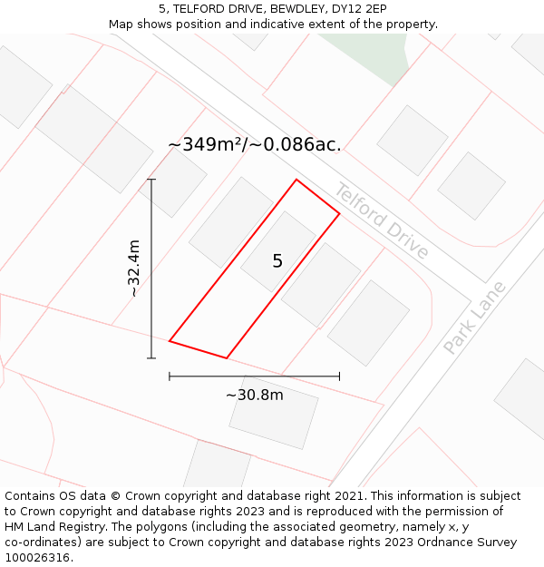 5, TELFORD DRIVE, BEWDLEY, DY12 2EP: Plot and title map