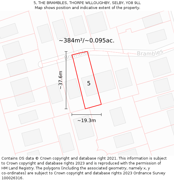 5, THE BRAMBLES, THORPE WILLOUGHBY, SELBY, YO8 9LL: Plot and title map