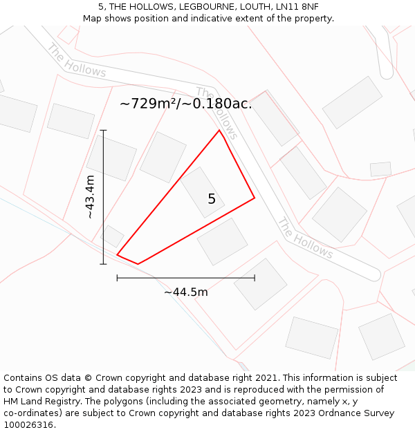 5, THE HOLLOWS, LEGBOURNE, LOUTH, LN11 8NF: Plot and title map