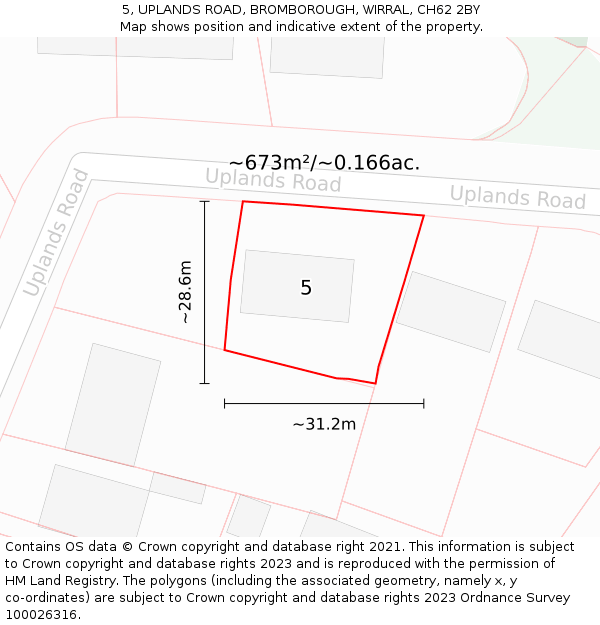 5, UPLANDS ROAD, BROMBOROUGH, WIRRAL, CH62 2BY: Plot and title map