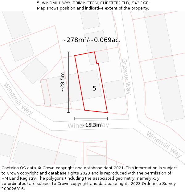 5, WINDMILL WAY, BRIMINGTON, CHESTERFIELD, S43 1GR: Plot and title map