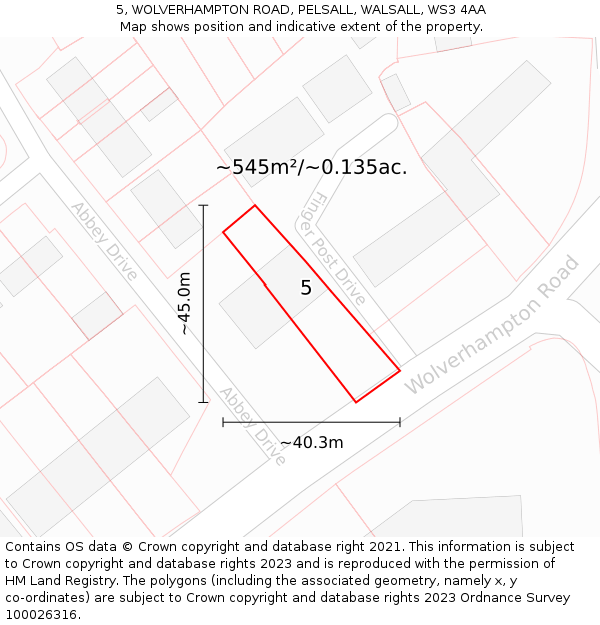 5, WOLVERHAMPTON ROAD, PELSALL, WALSALL, WS3 4AA: Plot and title map