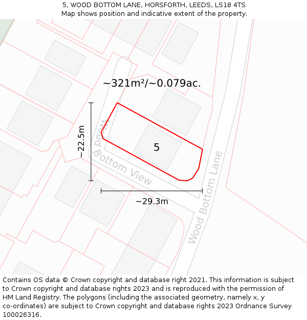 5, WOOD BOTTOM LANE, HORSFORTH, LEEDS, LS18 4TS: Plot and title map