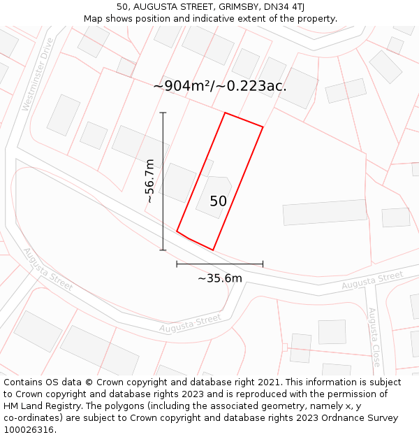 50, AUGUSTA STREET, GRIMSBY, DN34 4TJ: Plot and title map